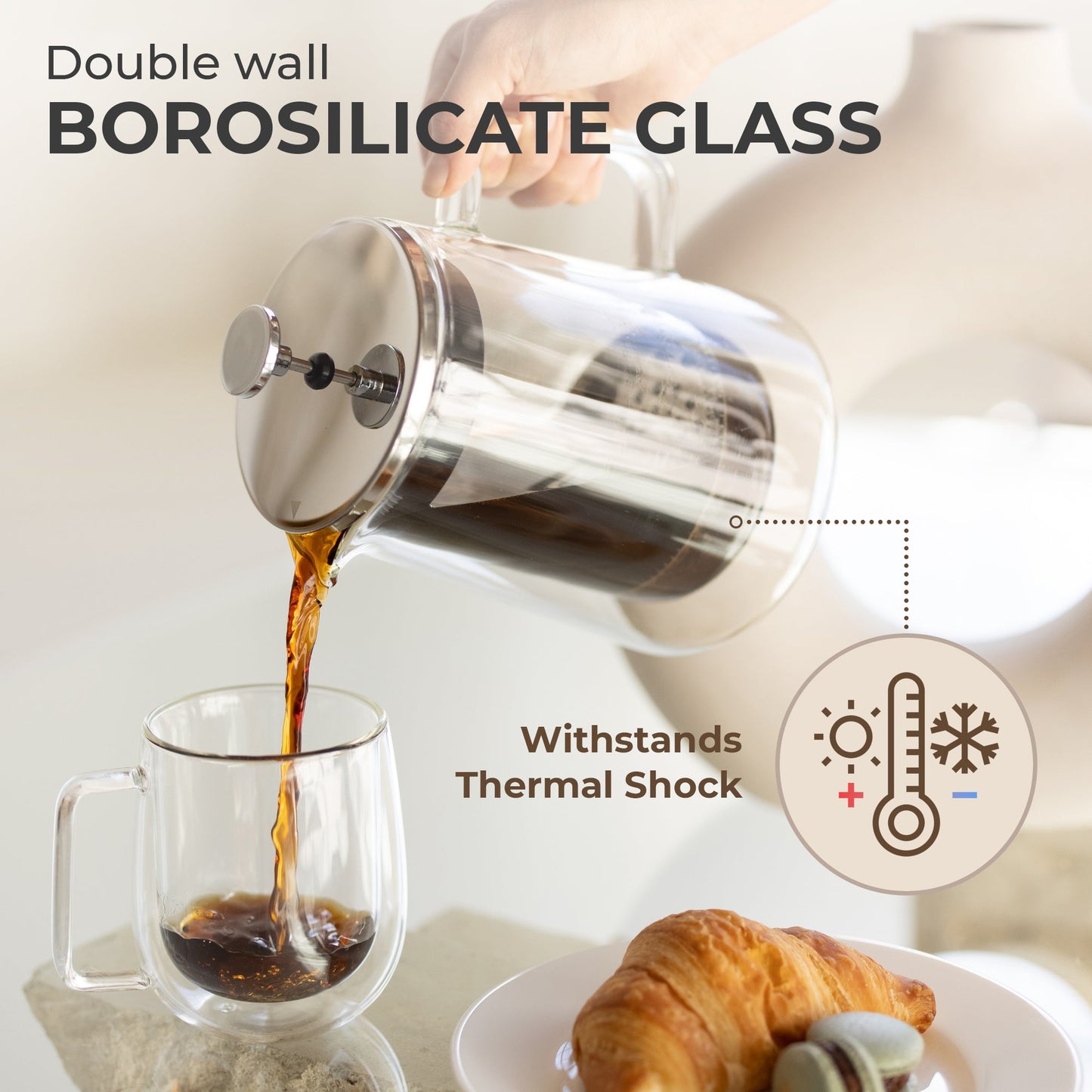 Kaffe Glass French Press Coffee Maker KF1010, 800ml Borosilicate Glass