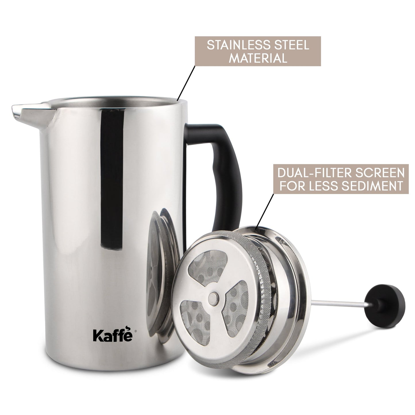 Kaffe Stainless Steel French Press Coffee Maker, KF1020